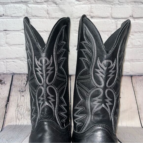 ✅SOLD✅ Laredo Western Birchwood Black Leather Cowboy Boots Size 10.5 - Picture 14 of 17
